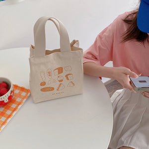 Cartoon Print Mini Lunch Bag Office Worker Cotton Cloth Women Tote Food Bag