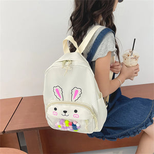 Rabbit Print Small Backpack for Kids Boys Girls Canvas Schoolbag