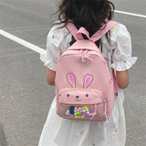 Rabbit Print Small Backpack for Kids Boys Girls Canvas Schoolbag