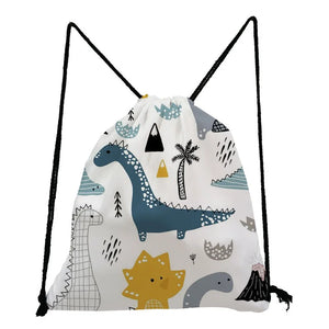 Dinosaur Printed Drawstring Bag Travel Backpack Men Women