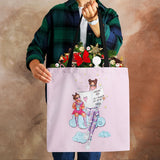 Cute Cartoon Mama Print Linen Tote Bag Reusable Shoulder Bags