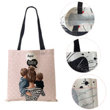 Cute Cartoon Mama Print Linen Tote Bag Reusable Shoulder Bags