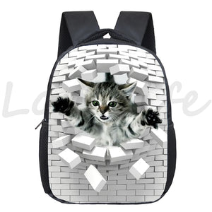 Cat 12 Inch Kindergarten School bag Student Backpack Kids Bagpack Childs Funny