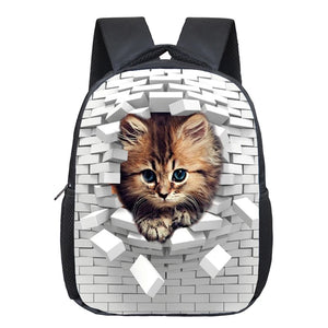 Cat 12 Inch Kindergarten School bag Student Backpack Kids Bagpack Childs Funny