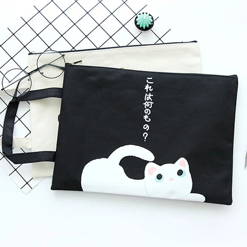 Cat A4 Document Bags Canvas Tote Briefcase