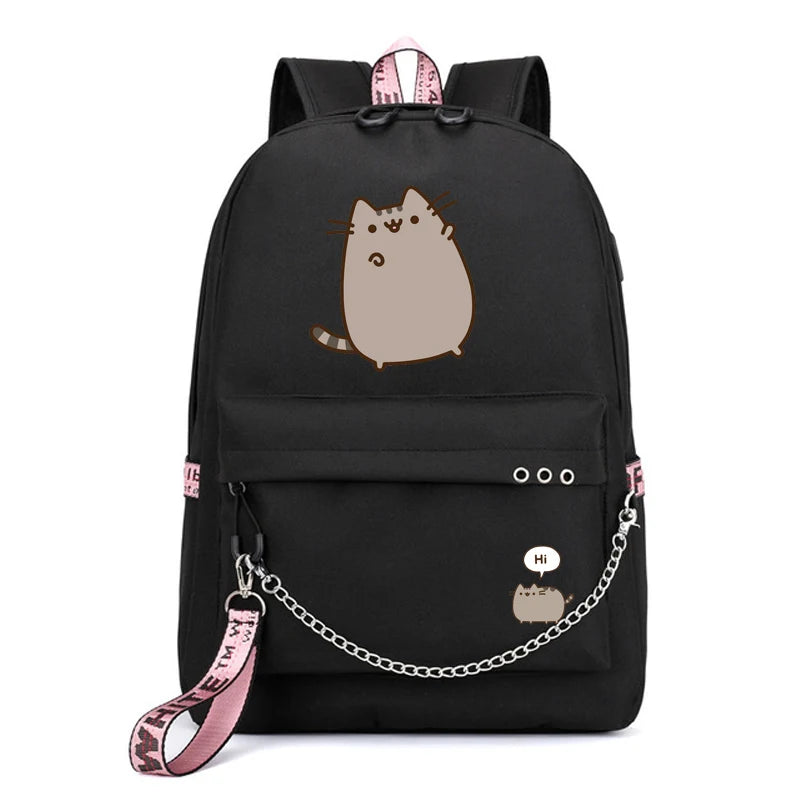 Cat Cartoon Students Backpacks Large Capacity School Bag With USB Charging