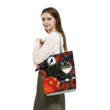 Cat Flower Painting Print Women Tote Bag Floral Handbags Large Shopping Bag