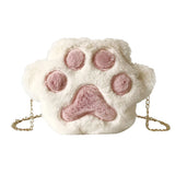 Plush Cat Paw Shoulder Bag for Women Sweet Casual Crossbody Handbag