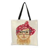 Cat Print Reusable Shopping Bag Women Bags Summer Tote Bag B06034