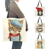 Cat Print Reusable Shopping Bag Women Bags Summer Tote Bag B06034