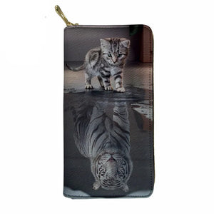 Tiger Reflection 3D Print Leather Clutch Bag Long Wallets for Women