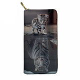 Tiger Reflection 3D Print Leather Clutch Bag Long Wallets for Women