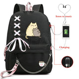 Cat School Bags For Girls Women Backpack School Bags USB Charging