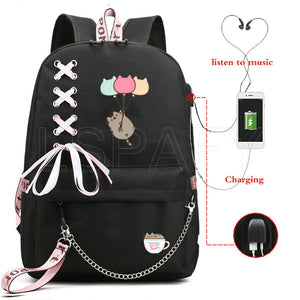Cat School Bags For Girls Women Backpack School Bags USB Charging