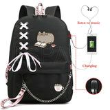 Cat School Bags For Girls Women Backpack School Bags USB Charging