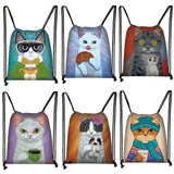 Cat Coffee Print Drawstring Bag Softback Backpack Girls Daypack