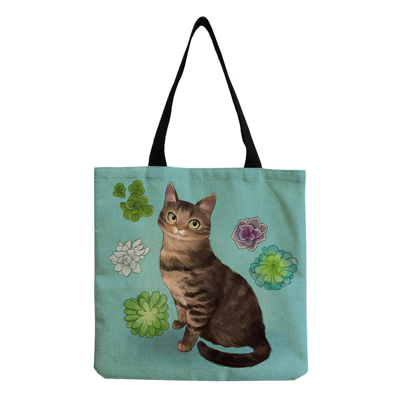 Cat Women Shoulder Bag Beach Tote Bag Cartoon Animal Printed Female Shopping Bag