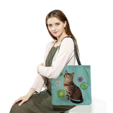 Cat Women Shoulder Bag Beach Tote Bag Cartoon Animal Printed Female Shopping Bag