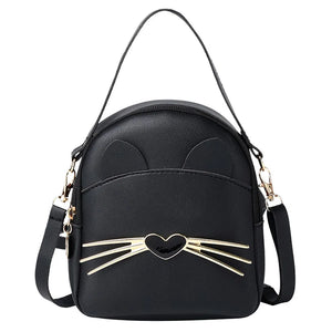 Cat Women Small Backpack Solid PU Leather Multi-function Backpacks Shoulder Bag