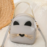 Cat Women Small Backpack Solid PU Leather Multi-function Backpacks Shoulder Bag