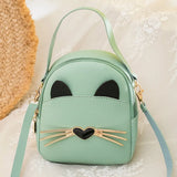 Cat Women Small Backpack Solid PU Leather Multi-function Backpacks Shoulder Bag