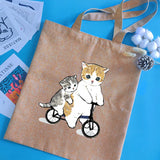 Cat Series Print Canvas Shopper Handbag Reusable Tote Bag