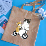 Cat Series Print Canvas Shopper Handbag Reusable Tote Bag