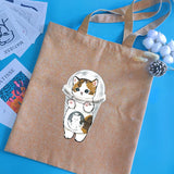 Cat Series Print Canvas Shopper Handbag Reusable Tote Bag