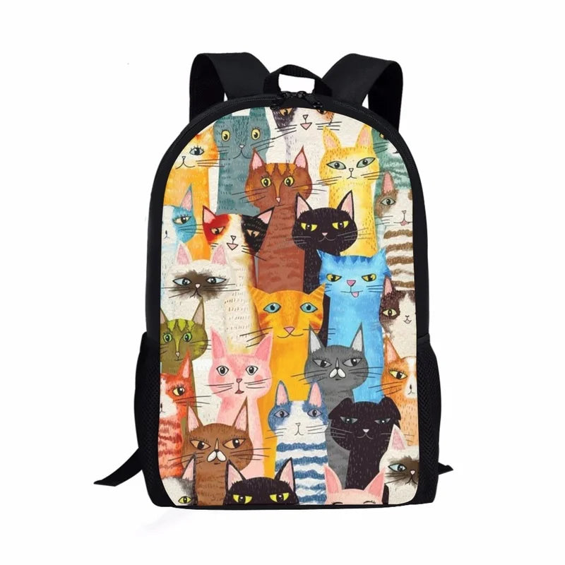 Cats Dogs Pattern School Backpack Children Boys Girls Bookbag Kids Rucksack