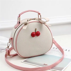 Cherry Small Round Shoulder Bag Women Embossed Leather Crossbody bag