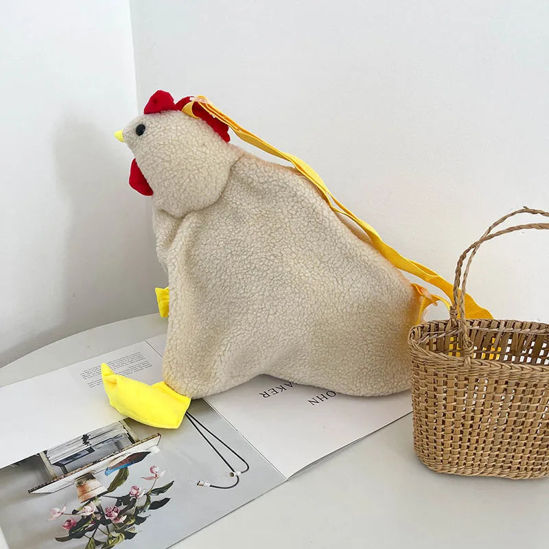 Chickens Shape Bag Zipper Crossbody Purse Soft Fleece Shoulder Bag