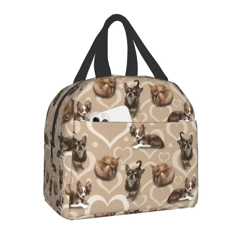 Chihuahua Puppy Insulated Lunch Tote Bag for Women Dog Lover