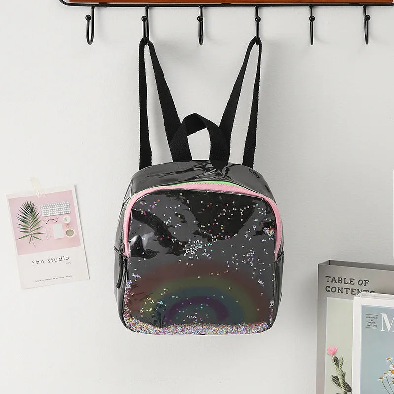 Children Rainbow School Bag PVC Sequins Sweet Backpack Girls Kids Small Rucksack