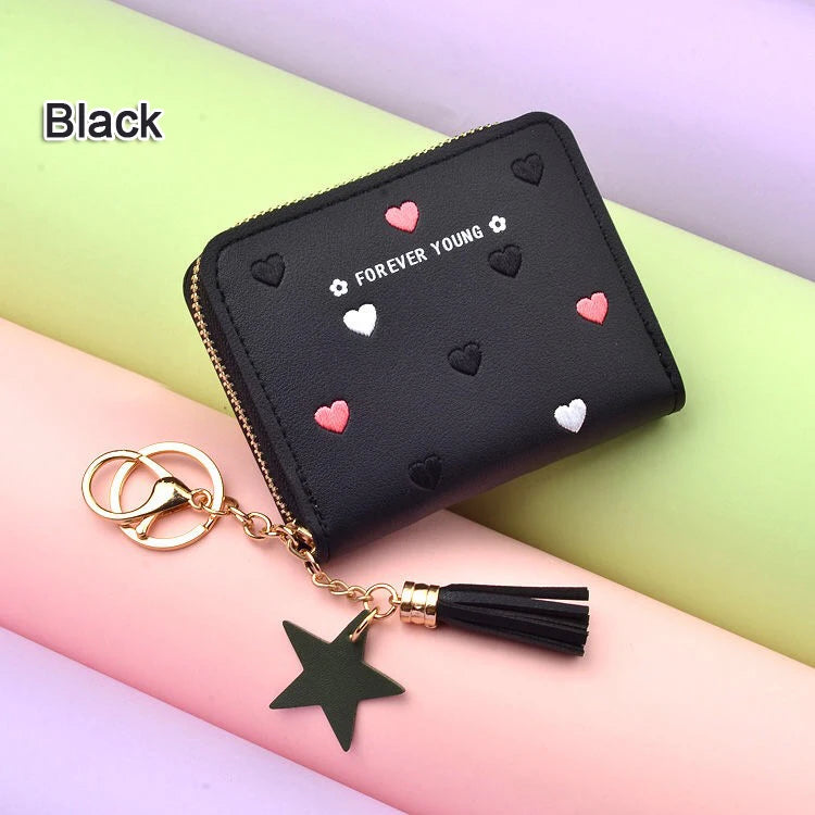 Coin Purse Tassels Zipper Flap Wallet Women Purses Heart Moneybags
