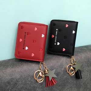 Coin Purse Tassels Zipper Flap Wallet Women Purses Heart Moneybags