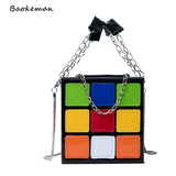 Colorful Cube Box Shoulder Handbags Women Girl Tote Mini Phone Bag