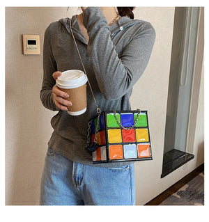 Colorful Cube Box Shoulder Handbags Women Girl Tote Mini Phone Bag