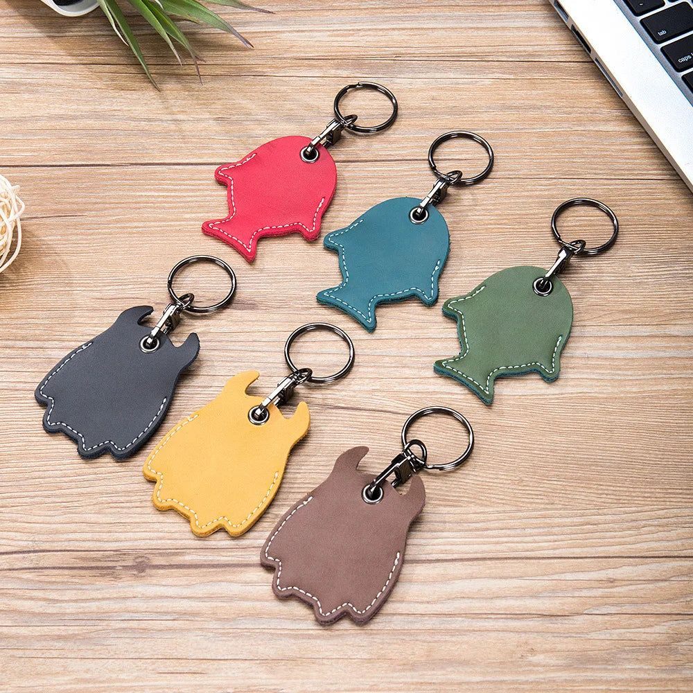 Fish Shape Split Second Layer Cow Leather Key Tag Holder