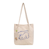 Pink Corduroy Shoulder Bag with Bear Embroidery
