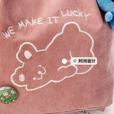 Pink Corduroy Shoulder Bag with Bear Embroidery