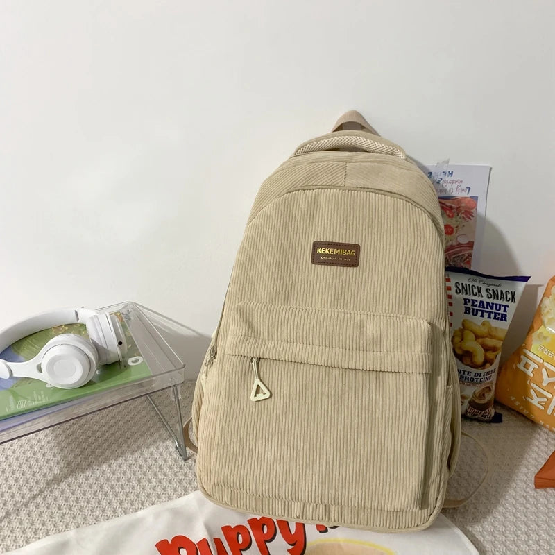 Corduroy Woman Backpack School Book BagPack