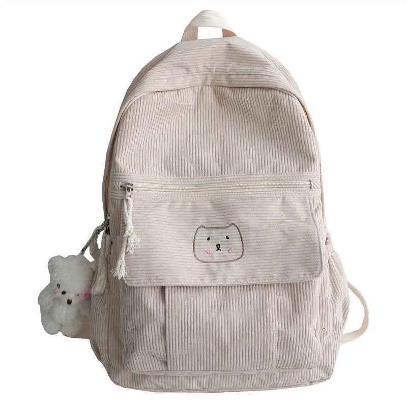 Corduroy Women Backpack Solid Female Student School Bag For Teenage Girl