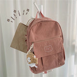 Corduroy Women Backpack Solid Female Student School Bag For Teenage Girl