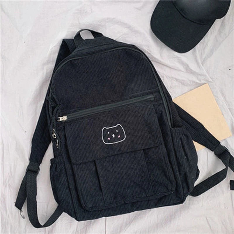 Corduroy Women Backpack Solid Female Student School Bag For Teenage Girl