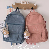 Corduroy Women Backpack Solid Female Student School Bag For Teenage Girl