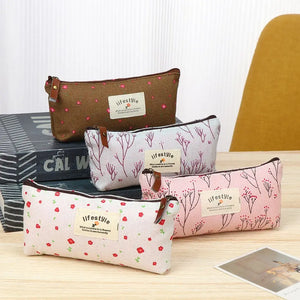 Floral Flower Canvas Cosmetic Bag Zipper Pencil Cases