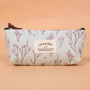 Floral Flower Canvas Cosmetic Bag Zipper Pencil Cases