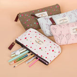 Floral Flower Canvas Cosmetic Bag Zipper Pencil Cases