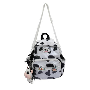 Cow Backpack with Pendants Small Casual Daypack Shopping Travel Bag