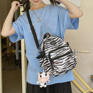 Cow Backpack with Pendants Casual Daypack Shoulder Bags for Women Girls